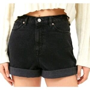 Urban Outfitters BDG Mom High Rise Black Denim Shorts Womens 25 NWT Cuffed